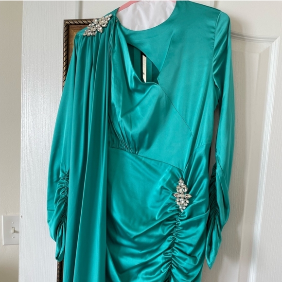 Catwalk connection Drape Shawl emerald teal party dress s - Picture 2 of 8